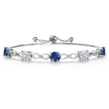 Created Sapphire and White Moissanite Tennis Bracelet For Women | 4.66 Cttw |