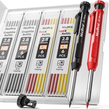 Nicpro Carpenter Pencil with Sharpener, Mechanical Pencils 2 Pack, Black,Red 
