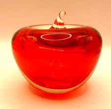 Vintage Sommerso Glass Apple, Red with Clear Base Heavy Paperweight Art Glass