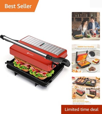 Panini Press Grill, 1000W Sandwich Maker with Ceramic Non-stick Plates, Opens...