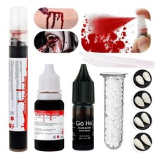 Halloween Vampire Fangs Teeth Makeup and Fake Blood Kit,4 Pairs Vampire Fangs...