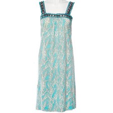 Tory Burch 100% silk Crystal aqua color in a coral print dress