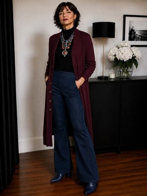 Massimo Dutti Wool Cashmere Blend Longline Duster Cardigan Plum Size S Maxi Knit