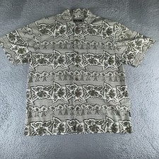 Vintage Op Ocean Pacific Hawaiian Shirt Mens Medium White Green Floral Palm Tree