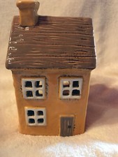 Windlicht Haus handbemalt Steinzeug orange braun  15 cm x 8 cm x 8,5 cm Teelicht