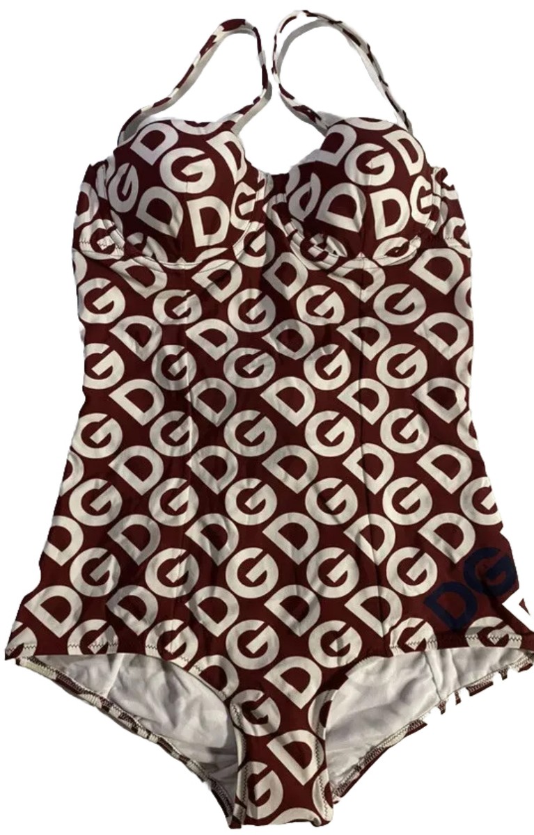 Dolce & Gabbna One Piece DG Mania Swimsuit Red And White