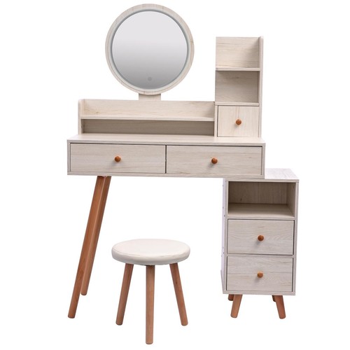 Makeup Vanity Set LED Mirror 4 Drawer Vanity Table w/Stool Bedroom Dresser Desk - Picture 8 of 10