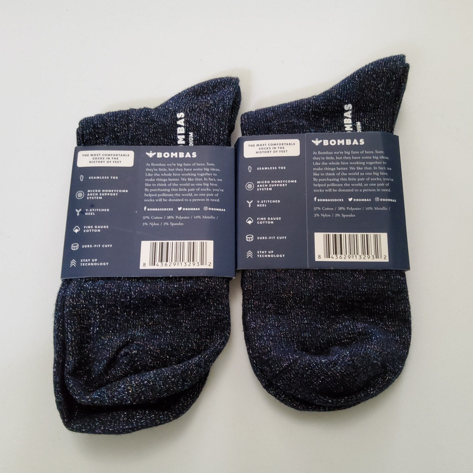 Bombas Women's Ribbed Dress Sparkle Quarter Socks Lot Of 2 Size M (810