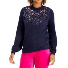 Charter Club Women S Navy Blue Sequined Pullover Crewneck Sweater NWT CV43
