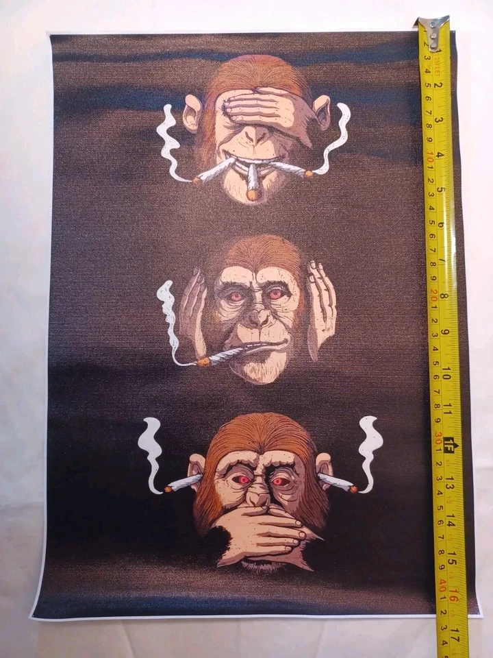 Póster impreso en lienzo Three Wise Monkey Stoners arte de pared habitación decoración del hogar 12x16" Foto 2 de 4