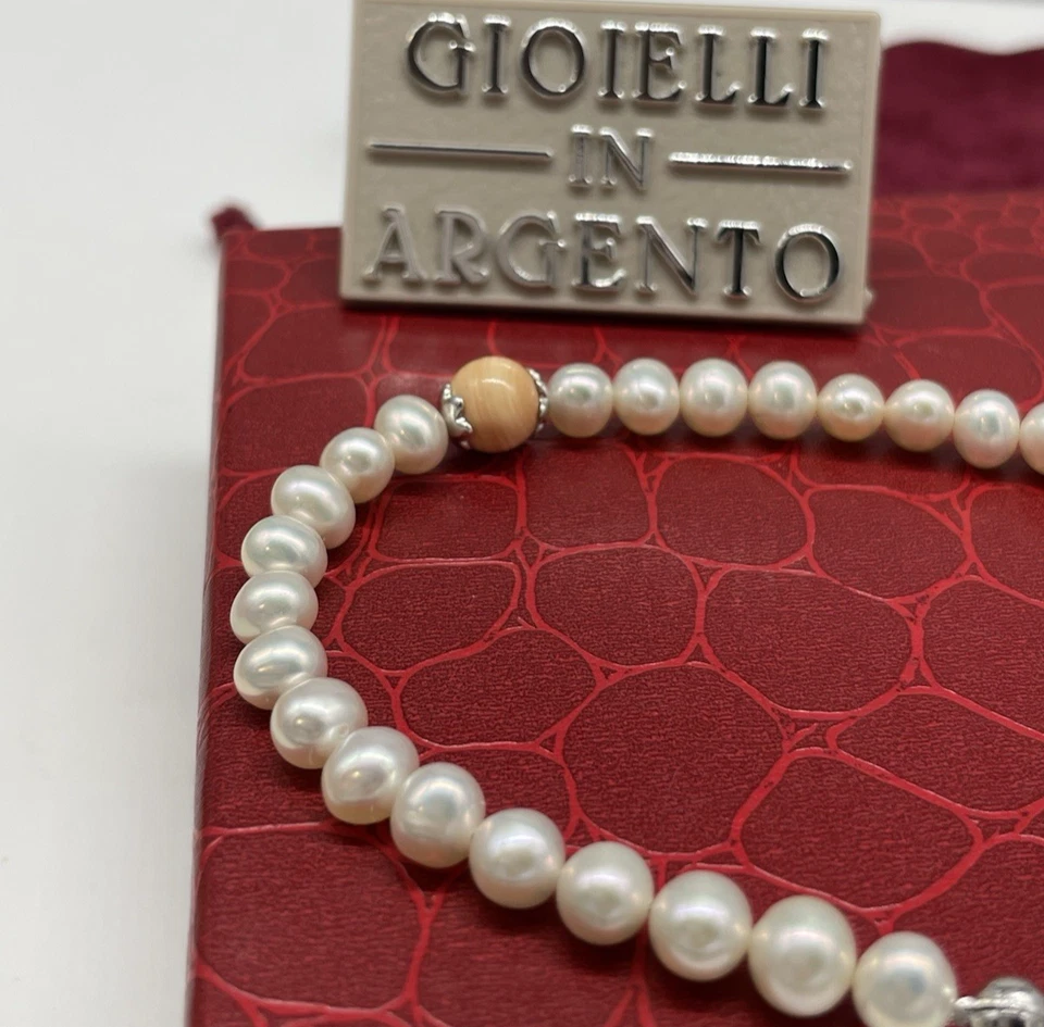 Bracciale femminile di perle bianche lisce tonde in Argento 925 firmato Gioja - Immagine 4 di 4