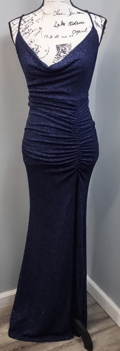 Windsor Long Maxi Dress Women's S Navy Glitter High Thigh Slit