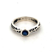 925 Sterling Silver Round Blue Cubic Zirconia CZ Open Work Band Size 6 Ring