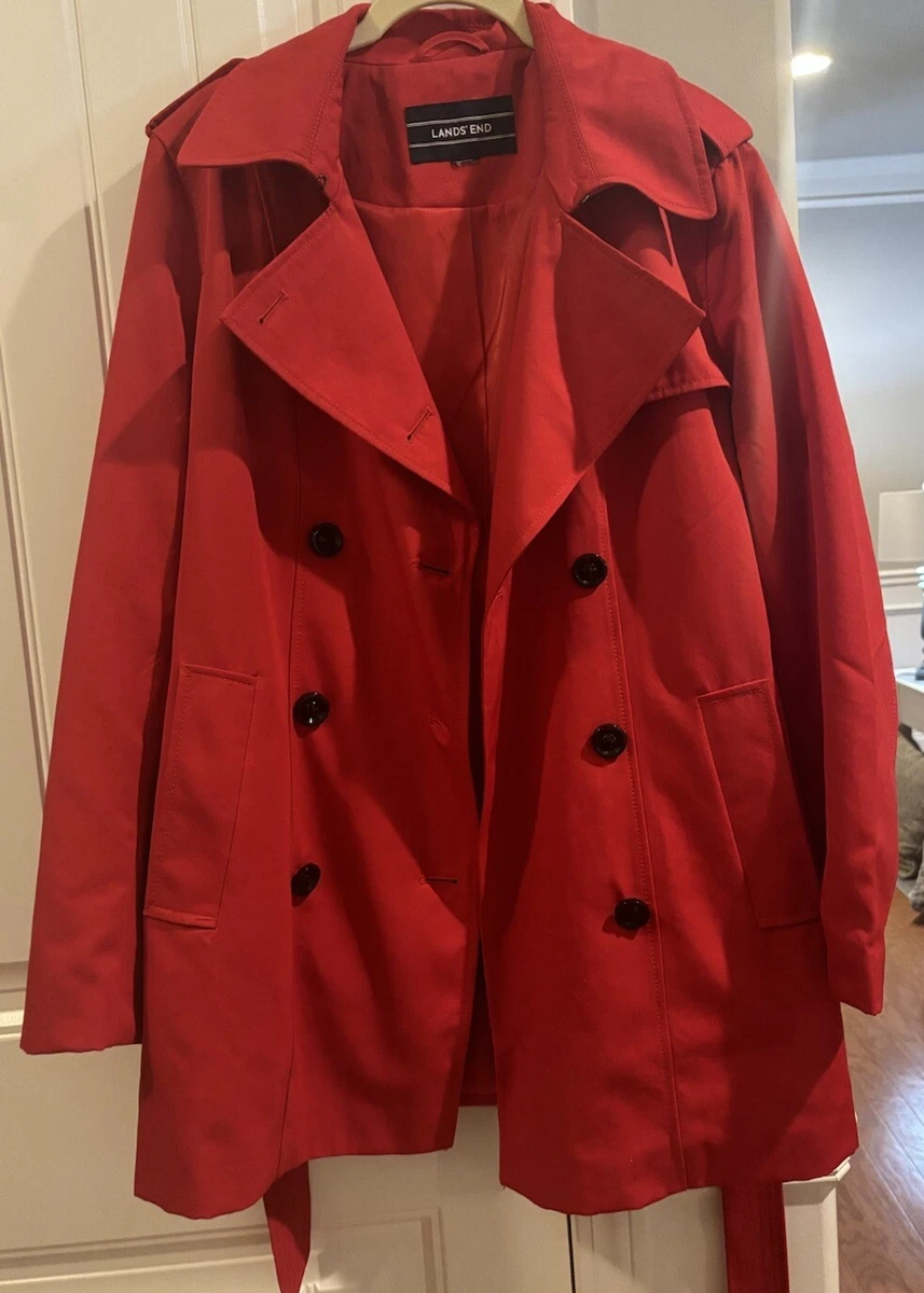 Lands End Red Trench Coat Size Small eBay