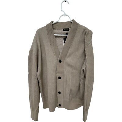Massimo Dutti Mens Sweater L Large Cardigan Beige Knit Long Sleeve 0945/350  NWT
