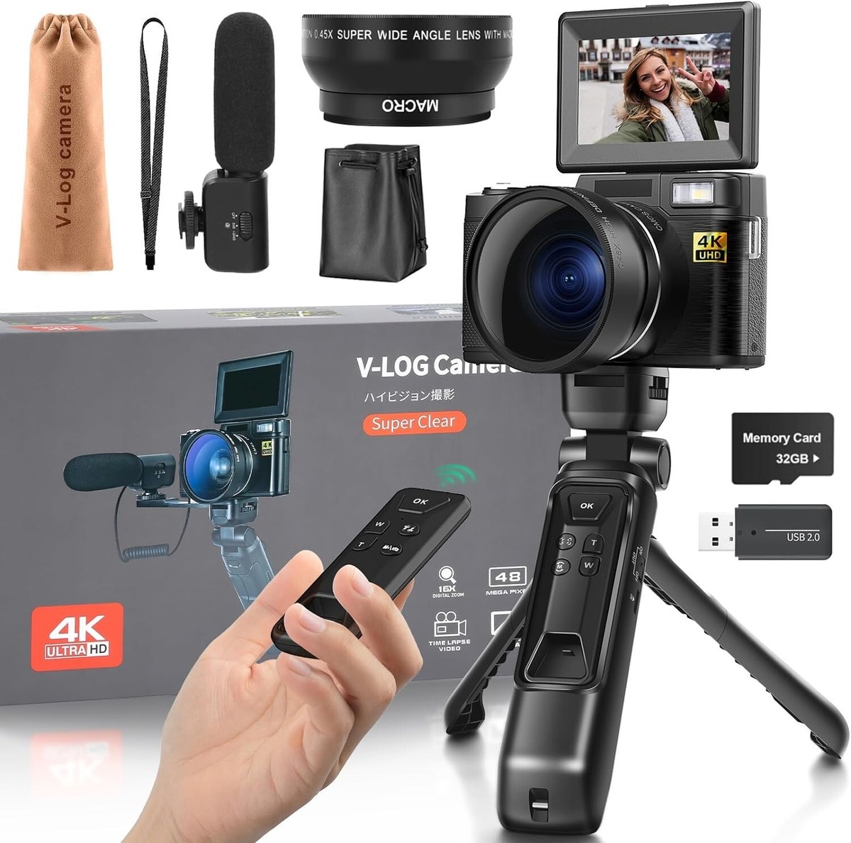 NBD Digital Camera 4K 48MP Video with Tripod Grip for Content