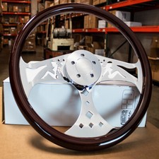 18 Dark Wood Steering Wheel Chrome Pin-up Spoke Kenworth Peterbilt Hub Included