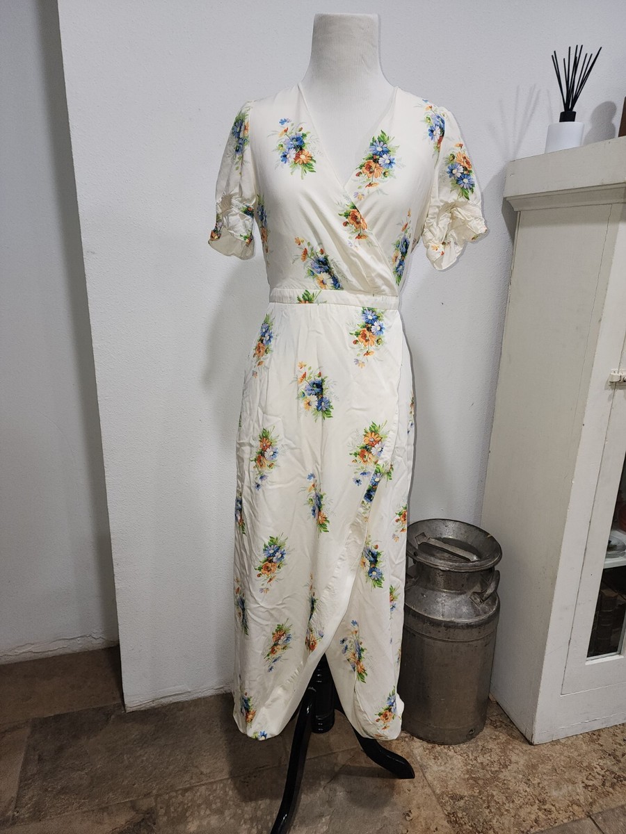 Madewell Ivory Cream Colored Daisy V-Neck Midi Dress Sz 2 Womens Floral  Flower