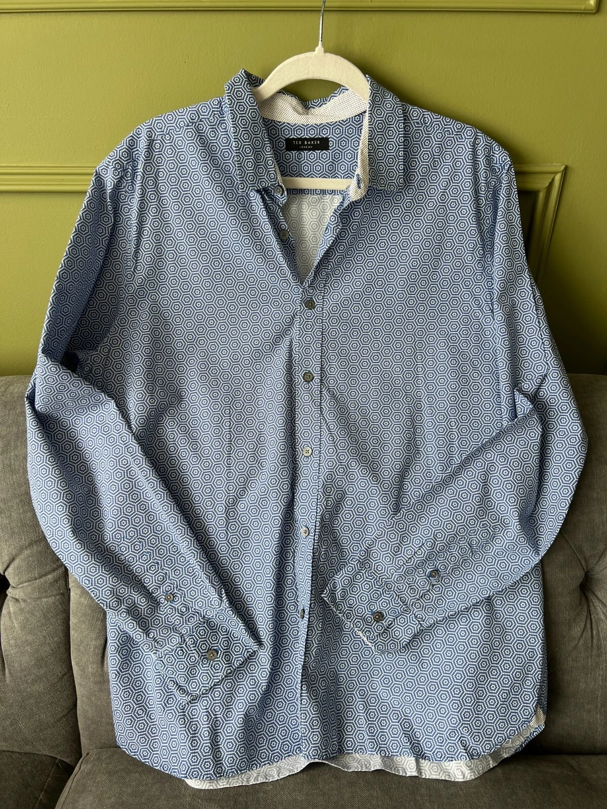 TED BAKER Men Shirt Casual Smart Printed Shirt Size 5