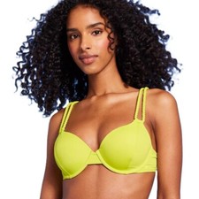 Shade Shore Womens 34B Yellow Twisted Strap Lightly Lined Underwire Bikini Top