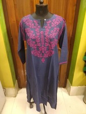 ELEGANCE LONG XL 44 TUNIC 100 COTTON HANDMADE TOP ETHNIC CHIKAN EMBROIDERY KURTA