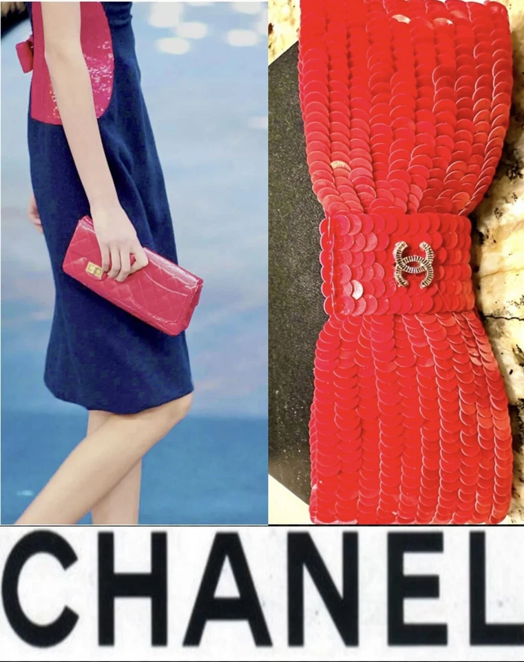 NUEVO Prendedor de Vestido Chanel 2008 Lentejuelas Rojo Vintage Lazo Cordón Clip 34 36 38 40 Foto 4 de 4