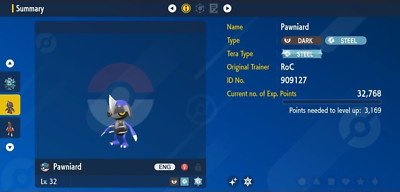 Pokemon Scarlet & Violet 6IV Shiny Pawniard Max EVs