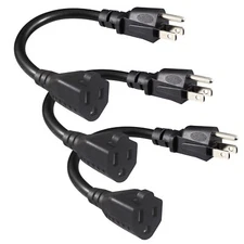 Short Power Extension Cord 6" 3 Pack Black 3 Prong 16AWG 13A Indoor Mini Cable