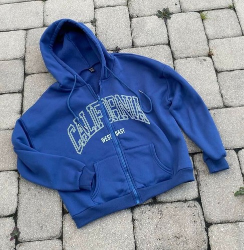 Shein Blue California Full Zip Hoodie 