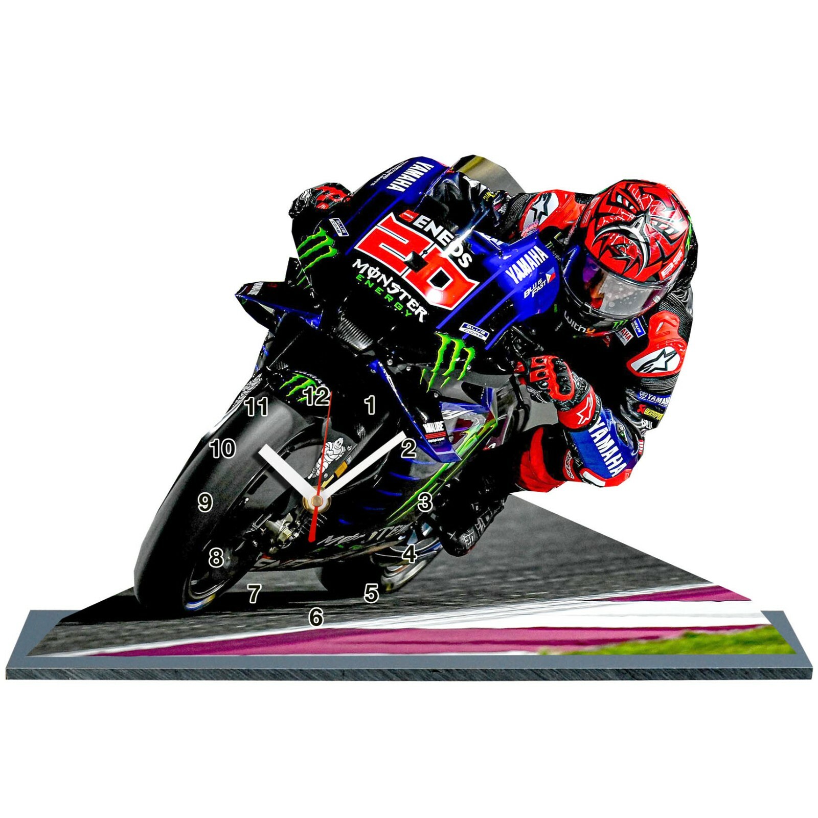 Horloge Fabio Quartararo MotoGP 2021 Yamaha de table en bois noir de 30x20 cm