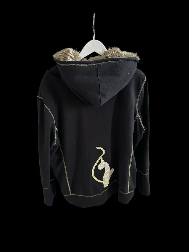 Sudadera con capucha forrada de piel Baby Phat años 90 para mujer rara talla XXL negra Y2K Foto 2 de 4