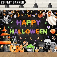 2D Flat, 1pc Halloween Party Banner Ghosts Background Lettering Decor Birthday  