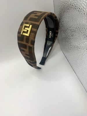 Fendi Brown FF Logo Headband with Gold Accent