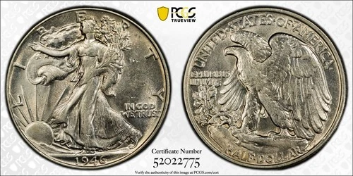1946 Walking Liberty Silver Half Dollar 50C PCGS AU55-GOLD SHIELD (#1077)