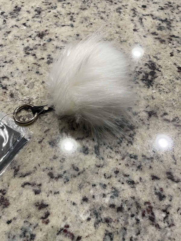 DreamWorks Trolls White Faux Fur Pom Pom Key Chain Metal Accent, One Size