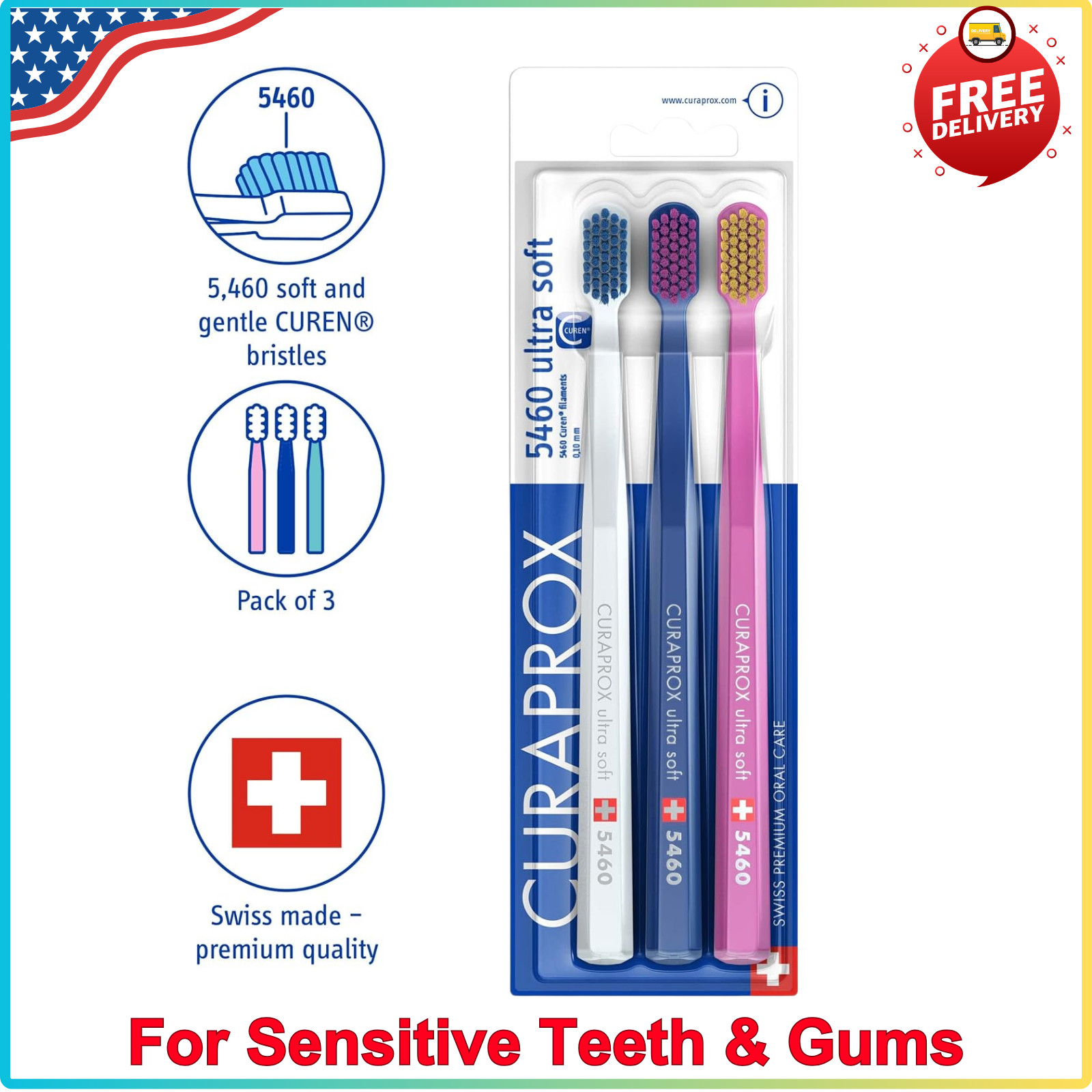 Curaprox Toothbrush CS 5460 3-Pack Ultra-Soft Manual Toothbr