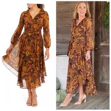 Vince Camuto Paisley Print Asymmetric Hem Midi Dress Sz PS Boho Fall Holiday NWT