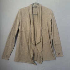Doe & Rae Cardigan Womens Small Beige Open Front Waterfall Thumbholes Knit