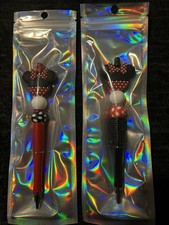 2 - Custom Minnie Mouse Beaded Pens Black Ink