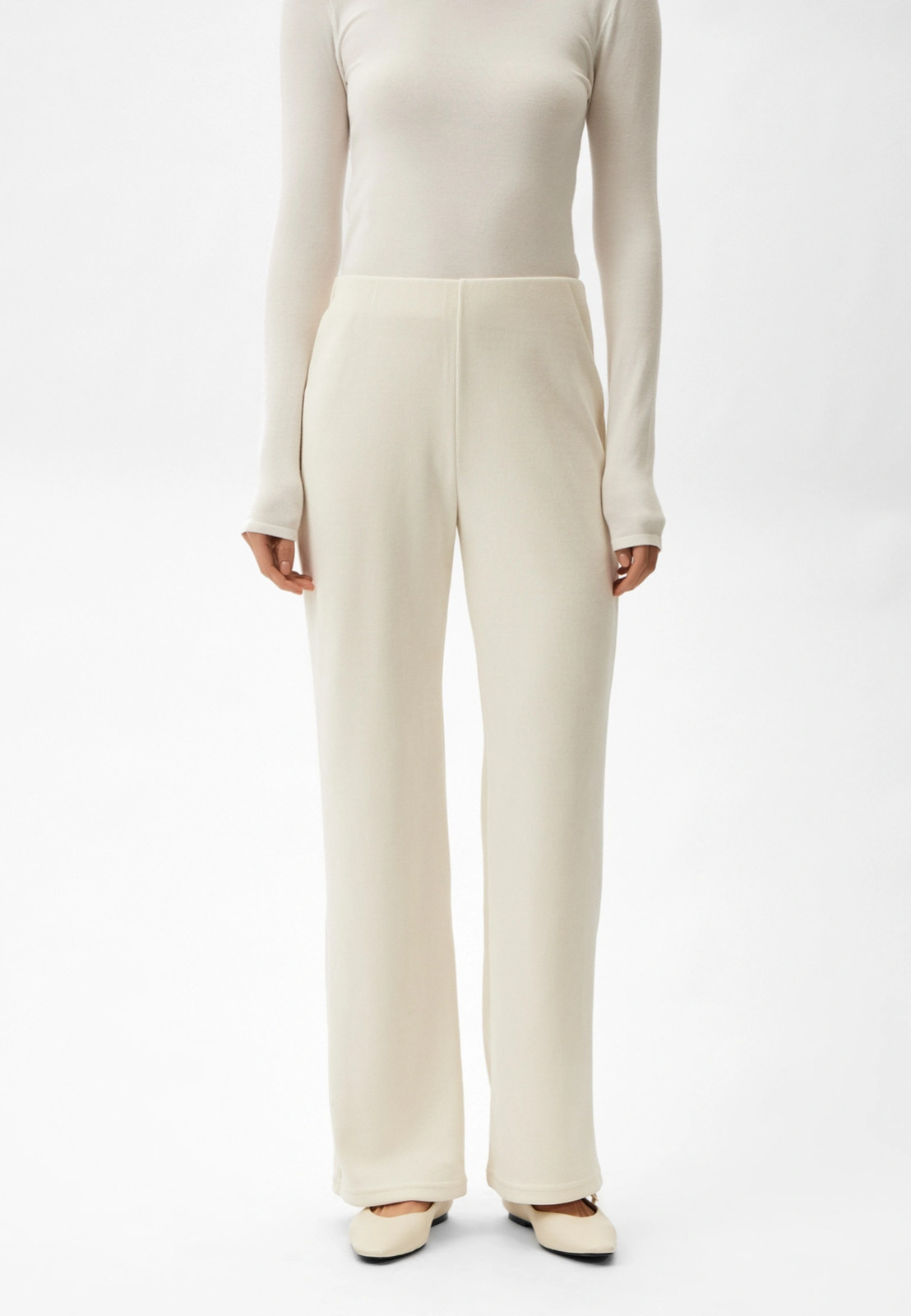 Pantalón Pantalón Mango MNG Para Mujer PANITA Efecto Cordón Tejido Recto en Crudo Talla M