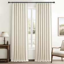 50 x 96 Cream Flax Linen Pleated Drape Thermal Room Darkening Curtains 2PK C219