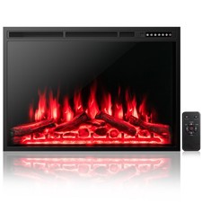 37" Electric Fireplace Insert Heater Log Flame Effect w/ Remote Control 1500W