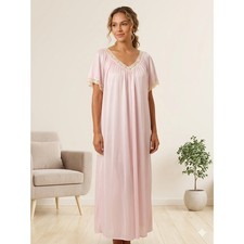Vintage Long Nightgown Pink Lace Trim Coquette Minimalist Whimsigoth