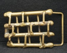 WB13129 AWESOME VINTAGE 1970s  SOLID BRASS BARS  ARTIST MADE BELT BUCKLE
