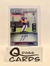 JJ McCarthy 2024 Panini Contenders #101 Playoff Ticket Rookie Auto /149 On Card