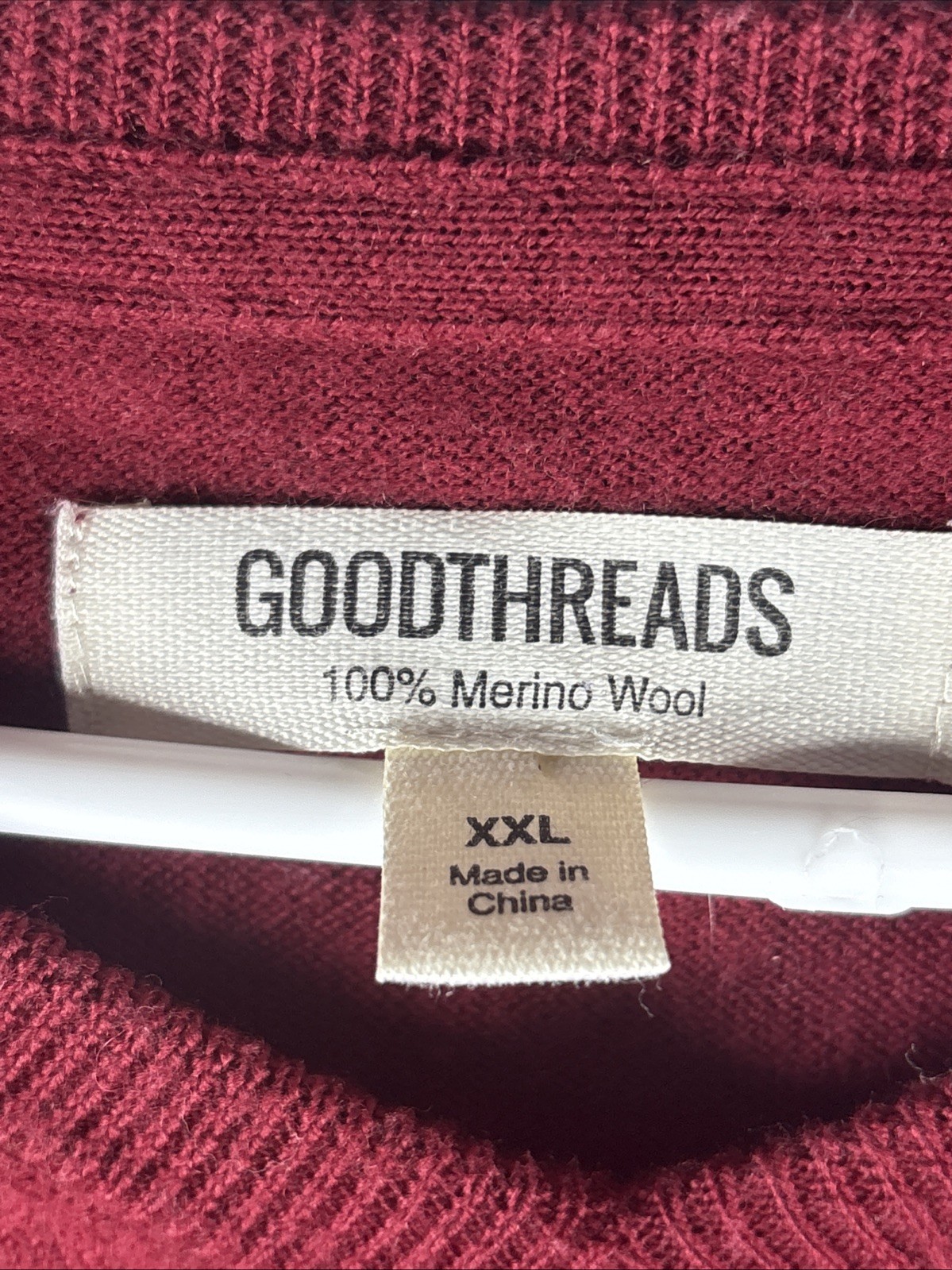 Merino Wool Solid Red V-Neck Pullover Sweater - X… - image 5