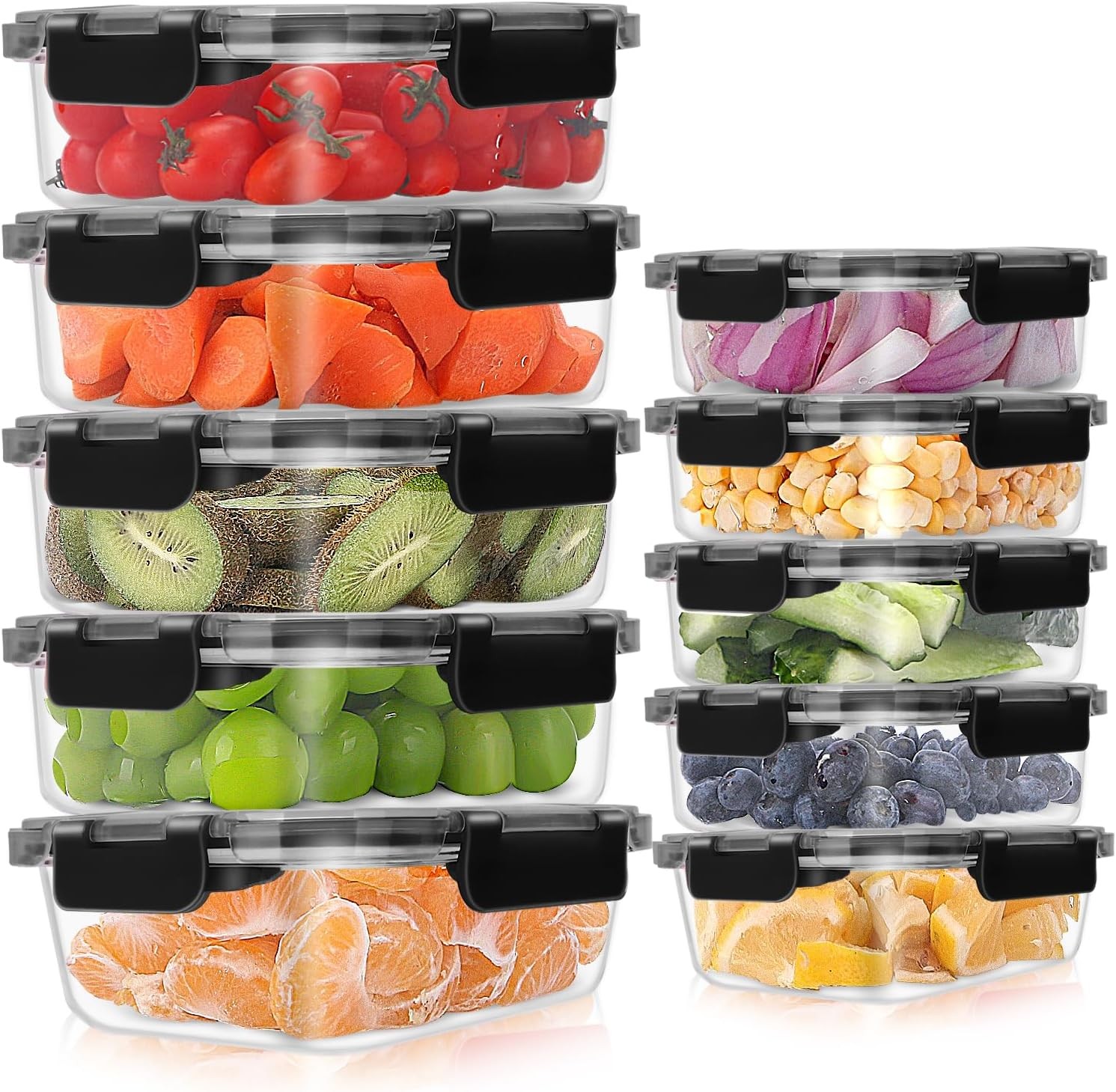 MEETOZ 10 Pack Glass Meal Prep Containers, Airtight Glass Food Containers, Stac
