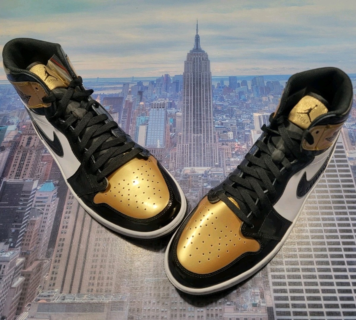Air Jordan 1 High Golf Gold Toe Black/Metallic Gold-White Size 14