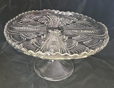 Clear Glass Pedestal Cake Stand Unmarked Scalloped Edges Wavey Pattern