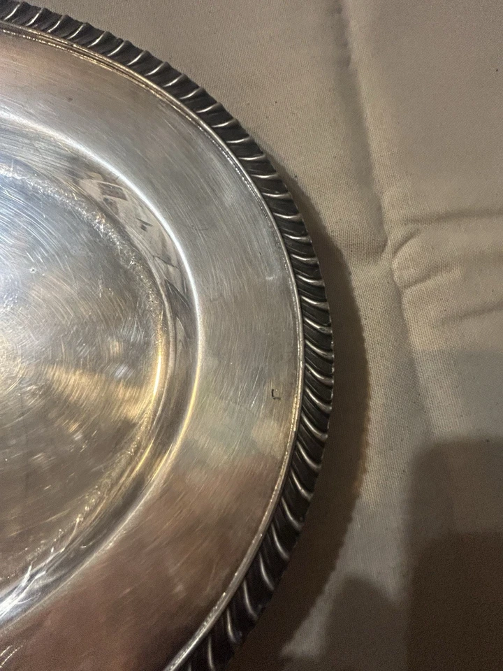 Prato oval National Silverplate borda amarrada grande 14 polegadas vintage - Imagem 4 de 4
